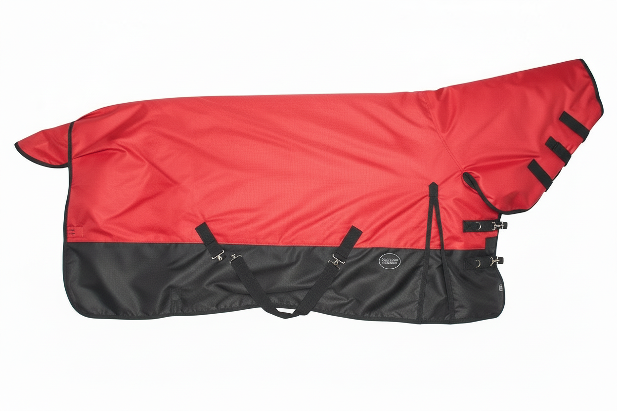 Flipped red horse blanket