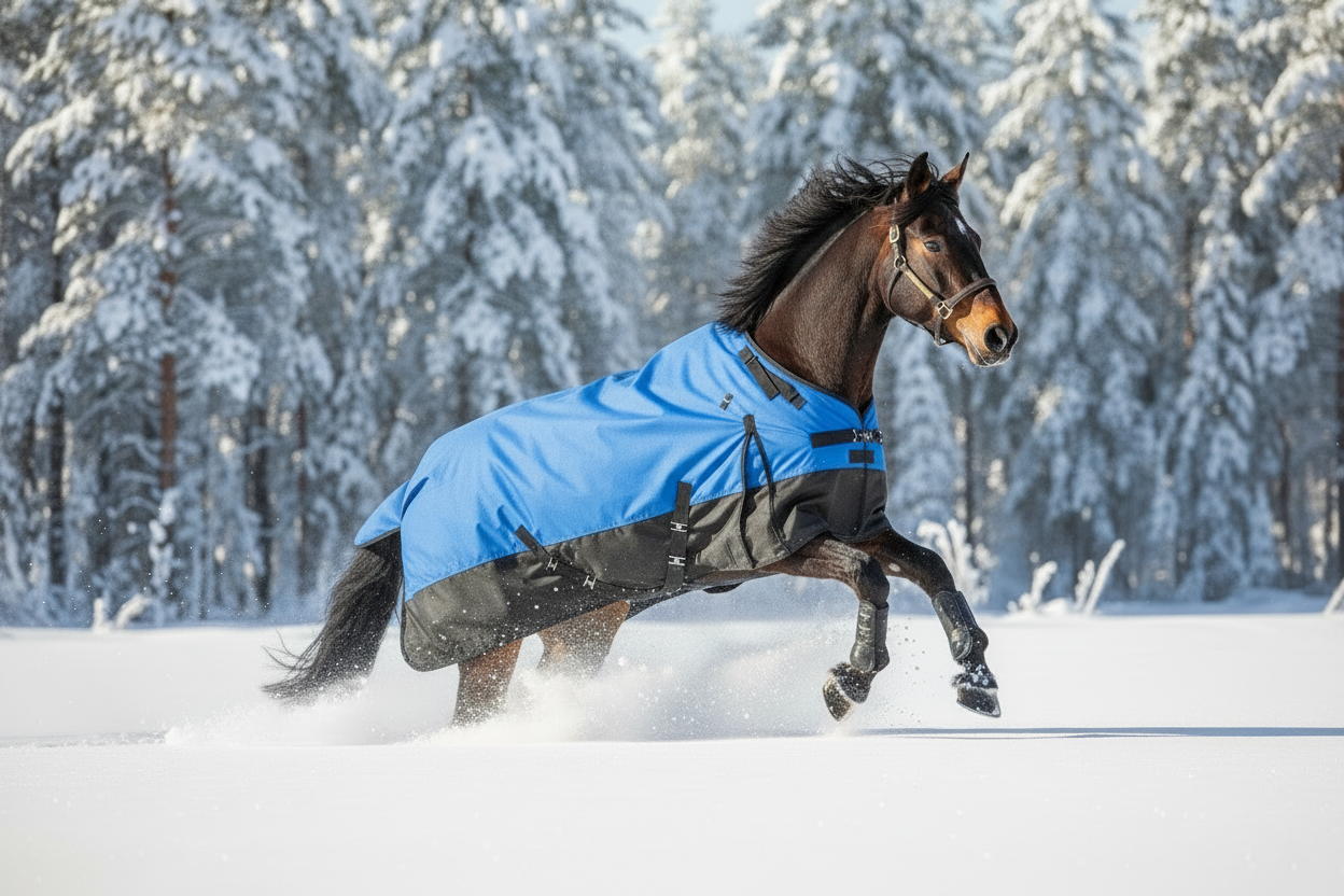 Horse from front-right angle in Siberian winter