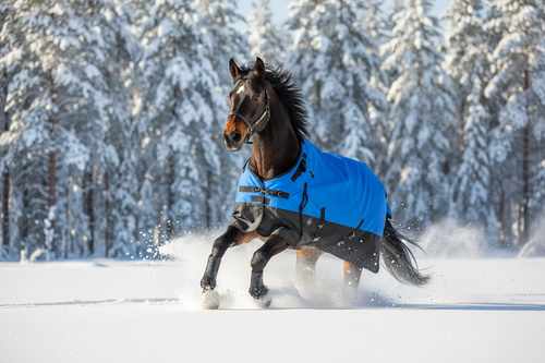 Horse in Siberian winter wearing blanket